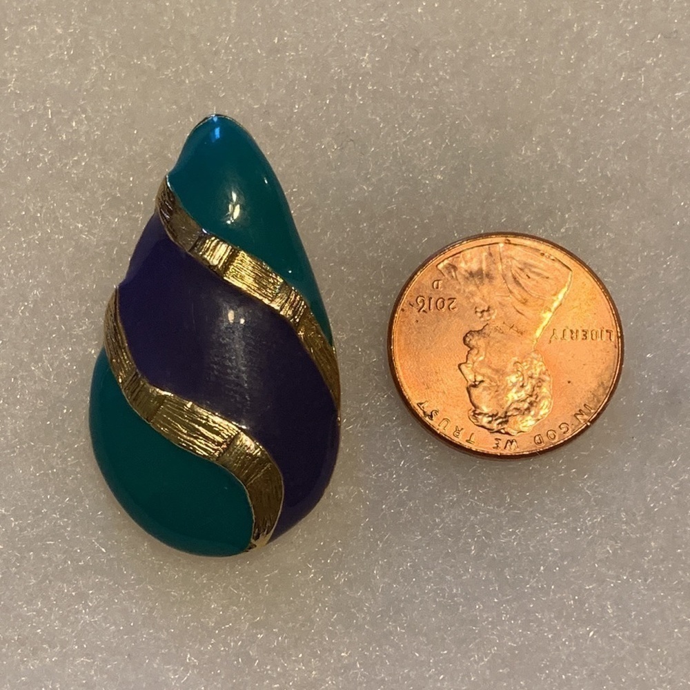 Vintage Enameled Earrings Blue Purple Gold - Picture 5 of 5